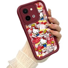 HONTINGA Vivo Y28 ile Uyumlu Kılıf Kamera Koruyucu Basitlik Anti Düşme Kamera Korumalı Kitty Bordo Desen Yumuşak Silikon Couple Telefon Kılıfı Kadın ve Erkek Için Uygundur K2-7406