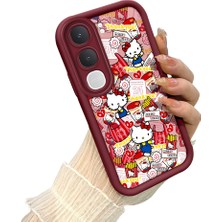 HONTINGA Vıvo Y31 5g  ile Uyumlu Kılıf Kamera Koruyucu Basitlik Anti Düşme Kamera Korumalı Kitty Bordo Desen Yumuşak Silikon Couple Telefon Kılıfı Kadın ve Erkek Için Uygundur K2-7406