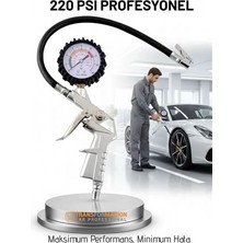 Mey Ithalat® Profesyonel Lastik Şişirme Tabancası ve Hava Saati 220 Psı 16 Bar Çelik Alaşım Güçlü Gövde