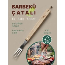 BBQ Barbekü Çatalı Paslanmaz Çelik Ahşap Sap 46CM