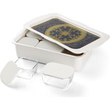 Lotus Melamin Tepsili 6'lı Kahvaltılık Cam Kase Için Özel Silikon Kapaklı  39 x 23 cm Yüks:8 Cm-14 Pç.