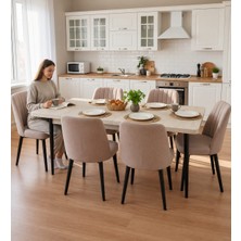 Efe Mobilya T-6032 Suntalam  Kelebek 80X130 Karegold Sandalye Cappuccino 6 Kişilik Mutfak Masası Takımı