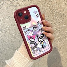HONTINGA iPhone 15 Plus ile Uyumlu Kılıf Kamera Koruyucu Basitlik Anti Düşme Kamera Korumalı Kuromi Bordo Desen Yumuşak Silikon Couple Telefon Kılıfı Kadın ve Erkek Için Uygundur K2-7408
