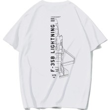 Brz Collection Unisex Oversize F-35B Lightning T-Shirt Beyaz