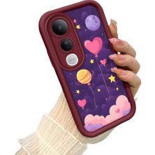 HONTINGA Vivo V50 Lite ile Uyumlu Kılıf Kamera Koruyucu Basitlik Anti Düşme Kamera Korumalı Melody Bordo Desen Yumuşak Silikon Couple Telefon Kılıfı Kadın ve Erkek Için Uygundur K2-7409