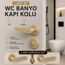 Badem10 (2 Takım Set) Özen Kayı Titanyum Wc Kapı Kolu Yuvarlak Rozetli Banyo Tuvalet Uyumlu Takımı Kolları