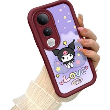HONTINGA Vivo V50 Lite ile Uyumlu Kılıf Kamera Koruyucu Basitlik Anti Düşme Kamera Korumalı Kuromi Bordo Desen Yumuşak Silikon Couple Telefon Kılıfı Kadın ve Erkek Için Uygundur K2-7408