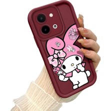 HONTINGA Vivo Y28 ile Uyumlu Kılıf Kamera Koruyucu Basitlik Anti Düşme Kamera Korumalı My Melody Bordo Desen Yumuşak Silikon Couple Telefon Kılıfı Kadın ve Erkek Için Uygundur K2-7407