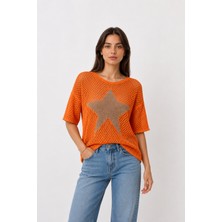 Sibel Günay Butik Yıldız Detaylı File Triko Bluz