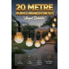 AC Aydınlatma 20 Metre 20 Duy Organizasyon Seti A60 4W E27 Rustik Ampul Dahil 220V Dış Mekan Bahçe Teras Festoon Işık Zinciri