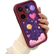 HONTINGA Vivo X200 Fe ile Uyumlu Kılıf Kamera Koruyucu Basitlik Anti Düşme Kamera Korumalı Melody Bordo Desen Yumuşak Silikon Couple Telefon Kılıfı Kadın ve Erkek Için Uygundur K2-7409