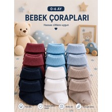 Baby Socks 12 Çift Çok Renkli Pamuklu Sıkmaz Bilekli Erkek Bebek Çorabı 0-6 Ay