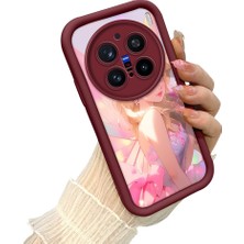 HONTINGA Vivo X200 Pro ile Uyumlu Kılıf Kamera Koruyucu Basitlik Anti Düşme Kamera Korumalı Güzel Bayan Bordo Desen Yumuşak Silikon Couple Telefon Kılıfı Kadın ve Erkek Için Uygundur K2-7410
