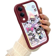 HONTINGA Vivo Y04 ile Uyumlu Kılıf Kamera Koruyucu Basitlik Anti Düşme Kamera Korumalı Kuromi Bordo Desen Yumuşak Silikon Couple Telefon Kılıfı Kadın ve Erkek Için Uygundur K2-7408