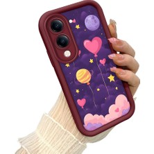 HONTINGA Vivo Y04 ile Uyumlu Kılıf Kamera Koruyucu Basitlik Anti Düşme Kamera Korumalı Melody Bordo Desen Yumuşak Silikon Couple Telefon Kılıfı Kadın ve Erkek Için Uygundur K2-7409
