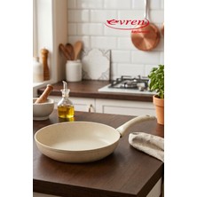 EVREN MUTFAK 18 cm Cream(Krem) Ezme Seri Granit Tava, Non-Stick Kızartma Tavası (Bakalit Kulplu)