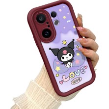 HONTINGA Vivo X200 Fe ile Uyumlu Kılıf Kamera Koruyucu Basitlik Anti Düşme Kamera Korumalı Kuromi Bordo Desen Yumuşak Silikon Couple Telefon Kılıfı Kadın ve Erkek Için Uygundur K2-7408