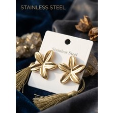Stainless Steel 316L Çelik Gold Renk Çiçek Model Küpe