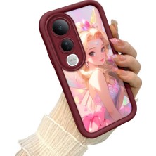 HONTINGA Vivo V50 Lite ile Uyumlu Kılıf Kamera Koruyucu Basitlik Anti Düşme Kamera Korumalı Güzel Bayan Bordo Desen Yumuşak Silikon Couple Telefon Kılıfı Kadın ve Erkek Için Uygundur K2-7410