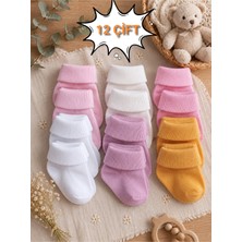 Baby Socks 12 Çift Çok Renkli Pamuklu Sıkmaz Bilekli Kız Bebek Çorabı 0-6 Ay