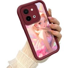 HONTINGA Vivo Y28 ile Uyumlu Kılıf Kamera Koruyucu Basitlik Anti Düşme Kamera Korumalı Güzel Bayan Bordo Desen Yumuşak Silikon Couple Telefon Kılıfı Kadın ve Erkek Için Uygundur K2-7410