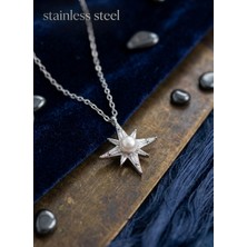 Stainless Steel 316L Çelik Zincir Gümüş Renk Kutup Yıldızı Model Kolye