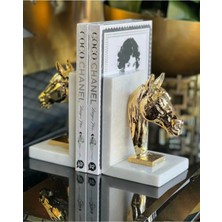 Miarik Design Dekoratif Doğal Beyaz Mermer Kaideli At Kitap Tutucu