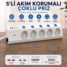 Smayling 5'li Akım Korumalı Çoklu Priz 2 Metre Kablolu 3680W 16A 5 Bağımsız Anahtarlı 2 Usb-A 2 Usb-C Pd 20W Hızlı Şarj Destekli