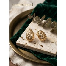 Stainless Steel 316L Çelik Gold Renk Motifli Damla Küpe