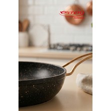 EVREN MUTFAK 18 cm Goldstone Ezme Seri Tava, Non-Stick Kızartma Tavası 0,6 Lt (Gold Çelik Kulp)