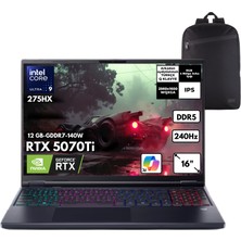 Acer Predator Helios Neo 16 Aı Ultra 9-275HX 32-Gbddr5 2 Tbssd RTX5070TI (12 GB-GDDR7-140W) 16" Wqxga Windows 10 Home + Qb Sırt Çantası NH.QX4EY.003QB33