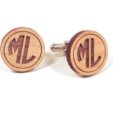 Hediye Shop 2 Harf Monogram Yazılı Gümüş Kaplama ve Ahşap Kol Düğmesi