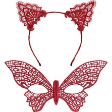 Alvera Collection Gösterişli Kırmızı Dantel Maske ve Taç Seti 7 No – Masquerade ve Davetler Için