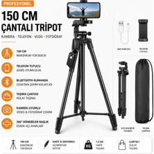 Moxti Profesyonel Kamera 150 cm Çantalı Tripot Telefon Tutucu Bluetooth Kumandalı Vlog Video Çekim Tripodu