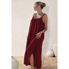 Alyn Wear Kadın Ip Askılı Yuvarlak Yaka Yırtmaçlı Uzun Müslim Elbise