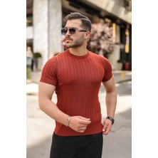 Bet's  Erkek Örgü Desen Bisiklet Yaka Triko Tişört - %100 Pamuk Akrilik