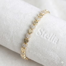 Stelia Pirinç Altın Renk Kalpli Kadın Bileklik