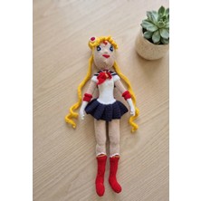 Amigurumi Ay Savaşçısı Örgü Bebek - El Emeği Sailor Moon, %100 Koton, Yıkanabilir Doğal Oyuncak