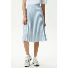 Lacoste Women's Fashion Show Edition Belted Pleated Skirt Geniş Kalıp Kemerli Pileli Kadın Kot Etek Mavi