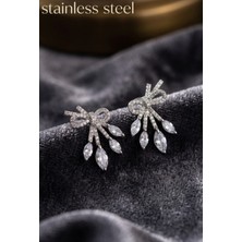 Stainless Steel Pirinç Gümüş Renk Zirkon Taşlı Fiyonk Küpe