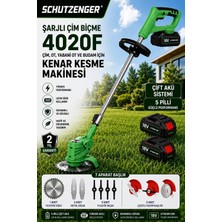 SCHUTZENGER 4020F Şarjlı Ot Çim Biçme Kenar Kesme Makinesi 5 Pilli 2 Batarya 7 Başlıklı Şarjlı Tırpan Yeşil