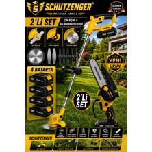 SCHUTZENGER 4 Akülü Set Şarjlı Ot Çim Biçme Makinesi Tırpan ve Şarjlı Dal Budama Testeresi 15CM  Otomatik Yağlamalı 2011C Sarı