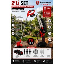 SCHUTZENGER 4020S Şarjlı Dal Budama Zinçirli Testere ve Şarjlı Çim Ot Piçme Tırpan 2 Batarya 7 Aparatlı