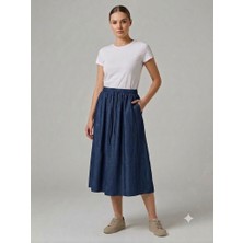 On Triko Beli Lastikli Midi Boy Etek 70471