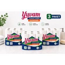 3 Adet Yuvam Tuvalet Kağıdı 12 Rulo 2 Katlı Yumuşak ve Dayanıklı Ekonomik Paket