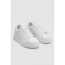 Twn Beyaz Kalın Beyaz Tabanlı Bağcıklı Sneaker Ayakkabi