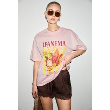 Grimelange Wuna Kadın Yumuşak Kumaşlı %100 Organik Pamuklu Baskı Detaylı Pembe T-Shirt