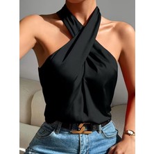 Moda Loris Kadın Omuzlarda Açık Boyundan Çapraz Geçme Detaylı Sandy Bluz