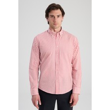 D'S Damat Ds Damat Slim Fit Kırmızı Çizgili Gömlek