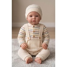 Mini Cayzen Baby Erkek Bebek Çizgili Waffle Salopet Tulum ve Bere Seti %100 Pamuk